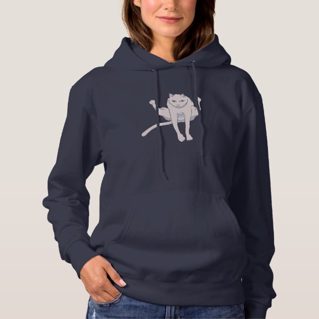 Acrobatically jumping white athlete cat hoodie (Front)