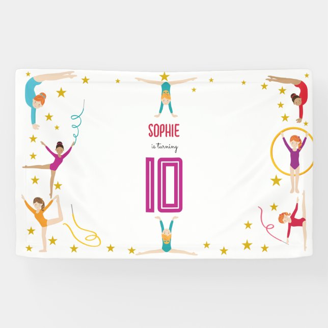 Acrobatics and gymnastics sport girl birthday banner (Horizontal)