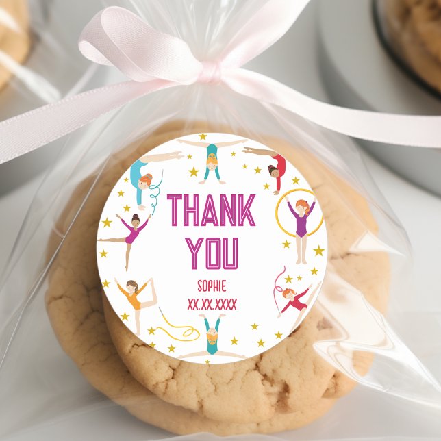 Acrobatics and gymnastics sport girl birthday classic round sticker (Creator Uploaded)