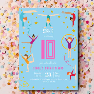 Acrobatics and gymnastics sport girl birthday invitation