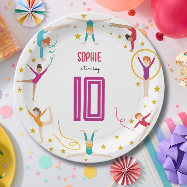 Acrobatics and gymnastics sport girl birthday paper plate (Creator Uploaded)