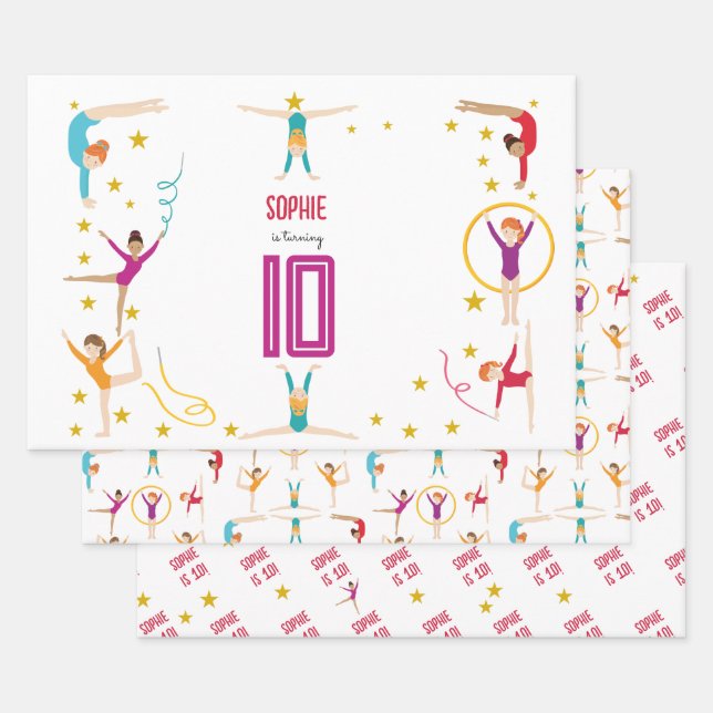 Acrobatics and gymnastics sport girl birthday wrapping paper sheet (Set)
