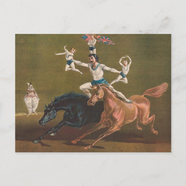 Acrobats On Horseback. Postcard (Front)