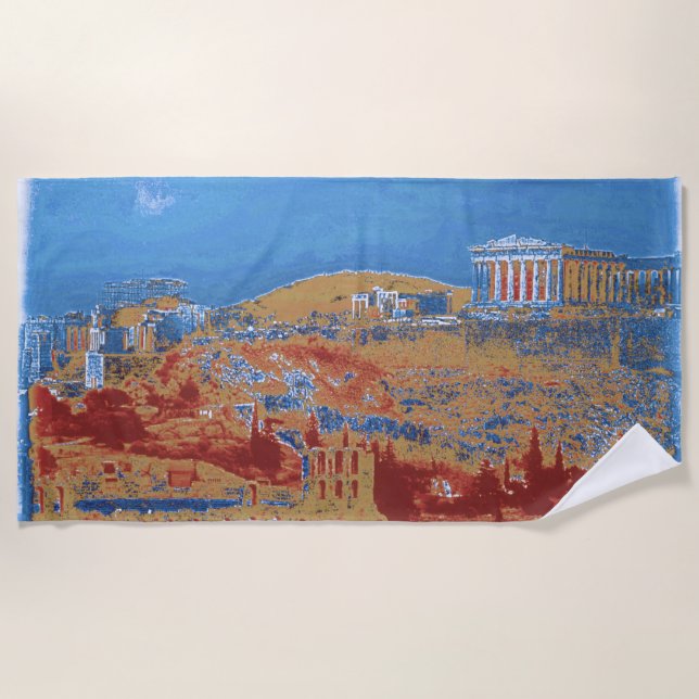 Acropolis Athens Blue Beach Towel (Front)
