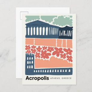 Acropolis Athens Greece abstract travel floral art Postcard