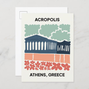 Acropolis Athens Greece abstract travel floral art Postcard