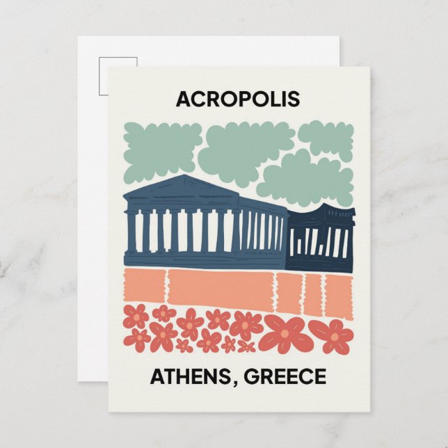 Acropolis Athens Greece abstract travel floral art Postcard (Front/Back)