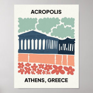Acropolis Athens Greece abstract travel floral art Poster