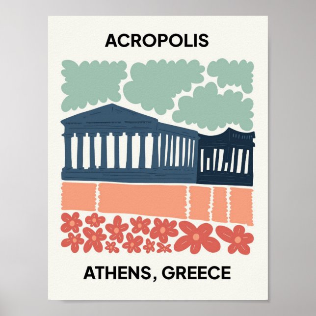 Acropolis Athens Greece abstract travel floral art Poster (Front)