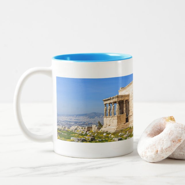 Acropolis hill, Athens, Greece Two-Tone Coffee Mug (With Donut)