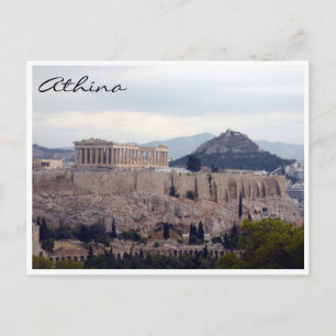 acropolis hill athína postcard