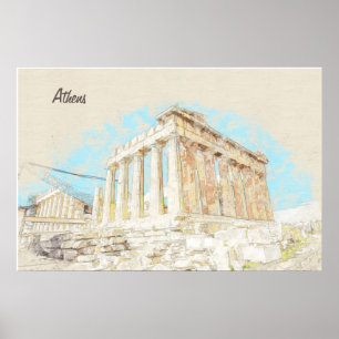  Acropolis Hill in Athens, Greece   Travel Art Poster