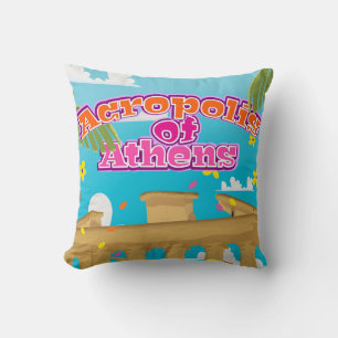 Acropolis of Athens Greece travel poster. Cushion