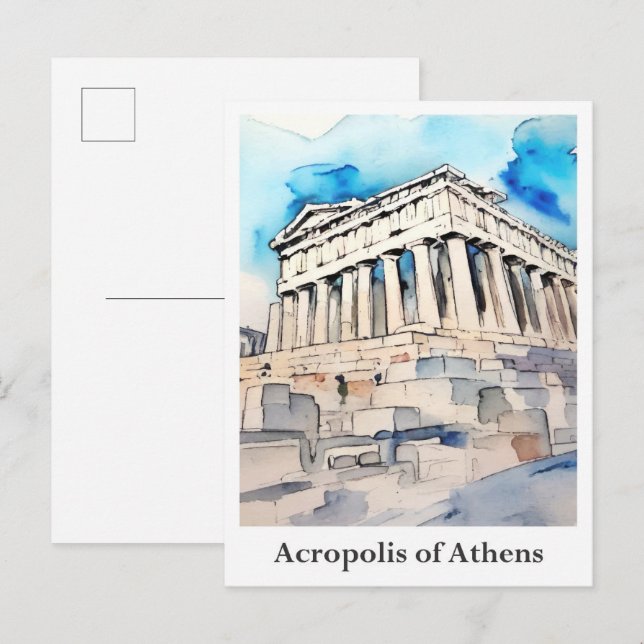 Acropolis of Athens Greece Watercolor Travel Postcard (Front/Back)