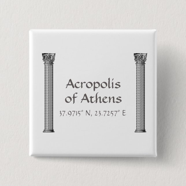 Acropolis of Athens Latitude  Longitude   15 Cm Square Badge (Front)