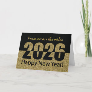 Across the Miles 2026 Happy New Year, Gold Glitter Holiday Card