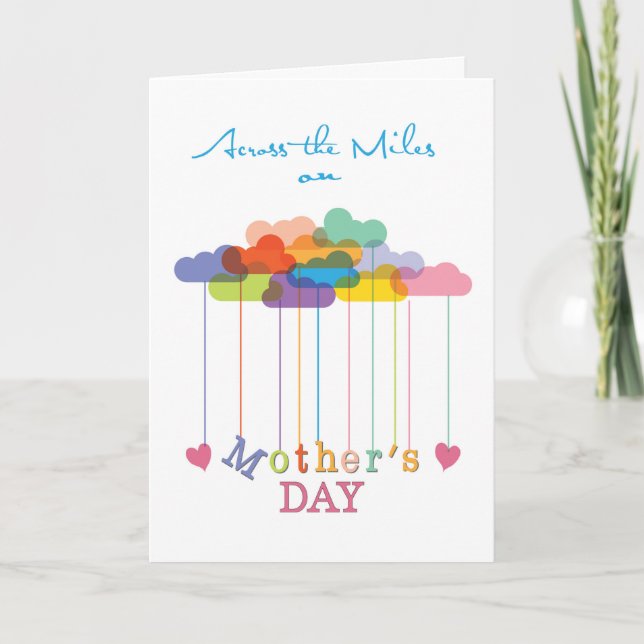 Across the Miles, Cute Mother's Day Rainbow Clouds Card (Front)