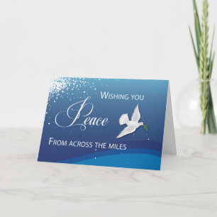Across the Miles Elegant Peace on Blue Christmas Card