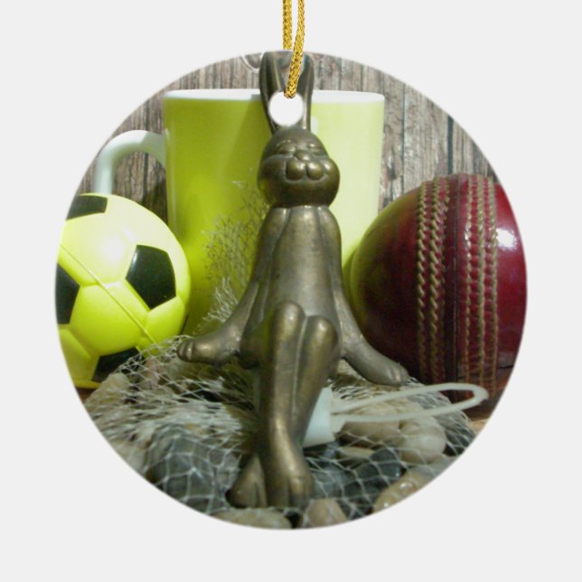 Across the Pitch & Crease: Football Cricket Blend Ceramic Ornament (Front)