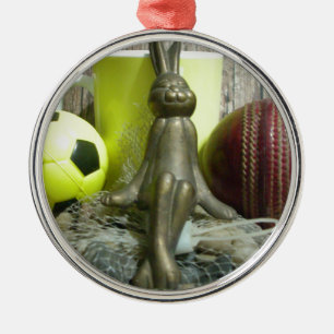 Across the Pitch & Crease: Football Cricket Blend Metal Ornament