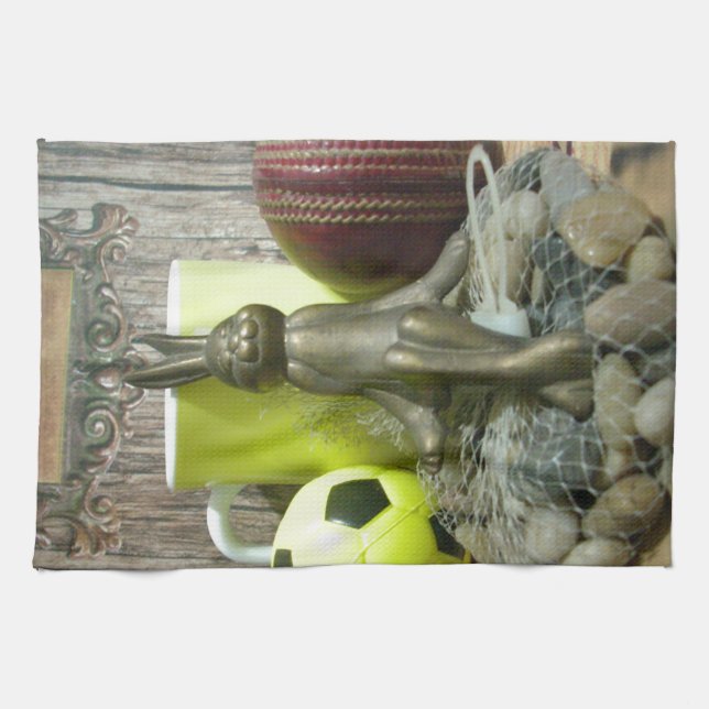 Across the Pitch & Crease: Football Cricket Blend Tea Towel (Horizontal)