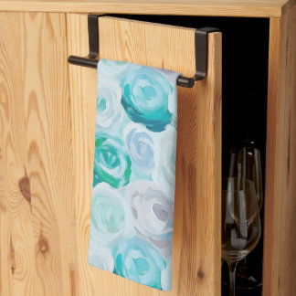 Acryl roses in blue turquoise colors tea towel