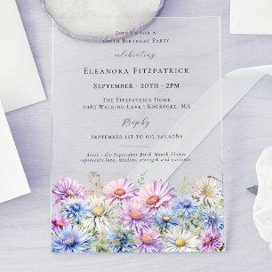 ACRYLIC 100th Birthday September Birth Flower Invitations