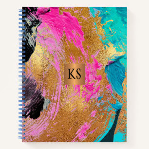 Acrylic abstract painting copper gold monogrammed notebook