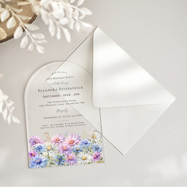 ACRYLIC ARCH 25 Birthday September Birth Flower  Invitations (Creator Uploaded)