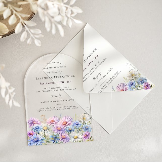 ACRYLIC ARCH 75 Birthday September Birth Flower  Acrylic Invitations (Creator Uploaded)