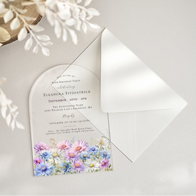 ACRYLIC ARCH 85 Birthday September Birth Flower  Acrylic Invitations (Creator Uploaded)