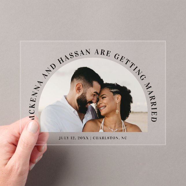 Acrylic Arch Top Save the Date Announcement Card (Insitu (Handheld))