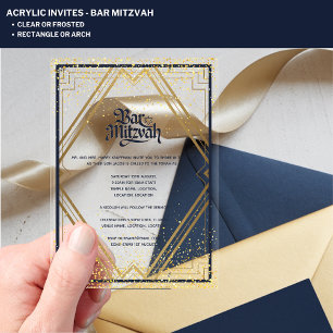 ACRYLIC BAR MITZVAH Modern Navy Gold Classy Acrylic Invitations