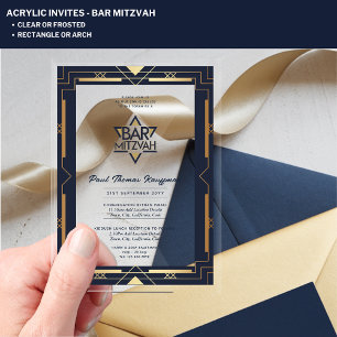 Acrylic BAR MITZVAH Navy Gold Modern Clear Elegant Acrylic Invitations
