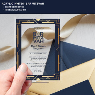 Acrylic BAR MITZVAH Navy Gold Modern Clear Elegant Acrylic Invitations