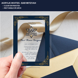 Acrylic BAR MITZVAH Navy Gold Modern Geometric Acrylic Invitations
