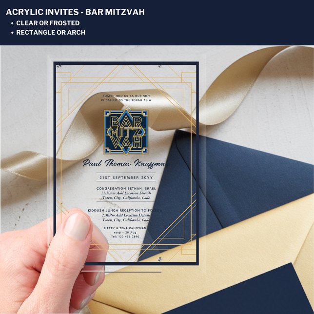 Acrylic BAR MITZVAH Navy Gold Modern Trendy Acrylic Invitations (Creator Uploaded)