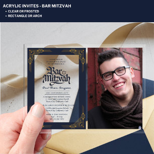 ACRYLIC BAR MITZVAH Photo Navy Gold Elegant Acrylic Invitations