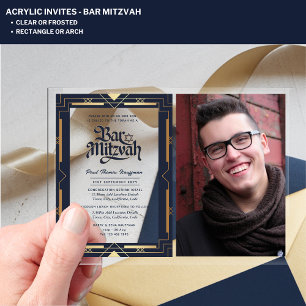 ACRYLIC BAR MITZVAH Photo Navy Gold Elegant Acrylic Invitations