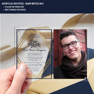 ACRYLIC BAR MITZVAH Photo Navy Gold Elegant Acrylic Invitations