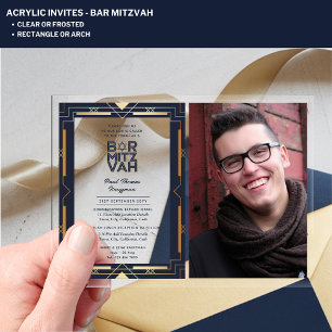ACRYLIC BAR MITZVAH Photo Navy Gold Elegant Modern Acrylic Invitations