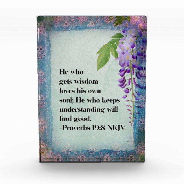 Acrylic Bible Verse Block - Proverbs 19:8 (Front)