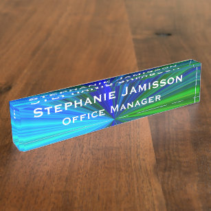 Acrylic Blue and Green Starburst Name and Title  Nameplate