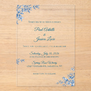 Acrylic Blue and White Floral Wedding Invitation