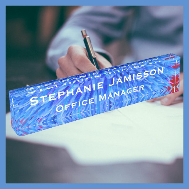 Acrylic Blue Floral Macro Abstract Name and Title  Nameplate (Creator Uploaded)