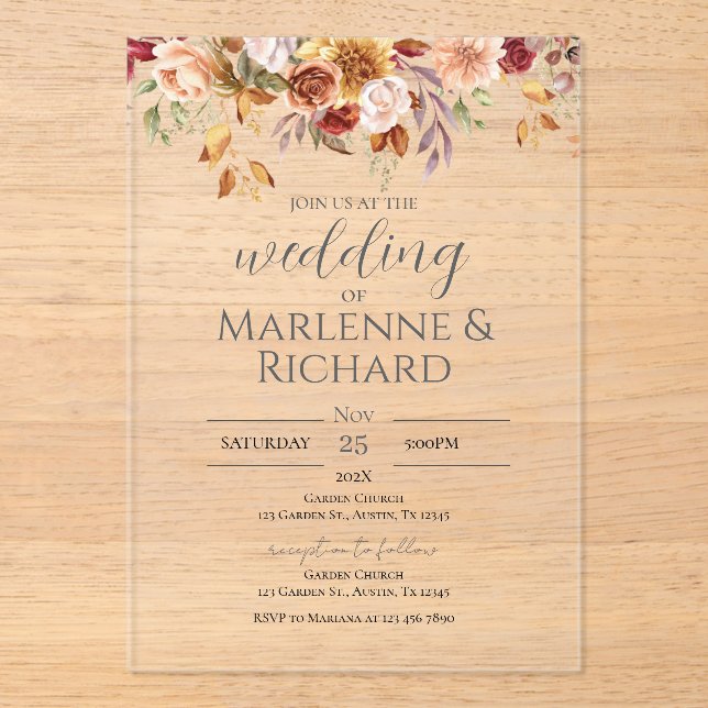 Acrylic Boho Elegant Wedding Invitation (Front)