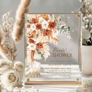 Acrylic Boho Floral Pampas Bridal Shower  Acrylic Invitations