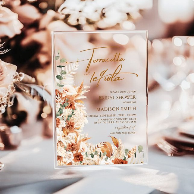 Acrylic Boho Pampas Grass Bridal Shower  Acrylic Invitations (Creator Uploaded)