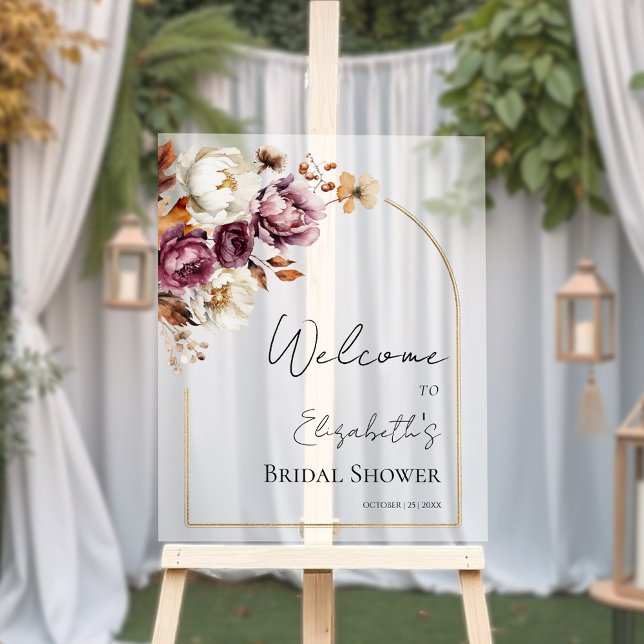 Acrylic Burgundy Fall Bridal Shower Welcome Sign (Creator Uploaded)