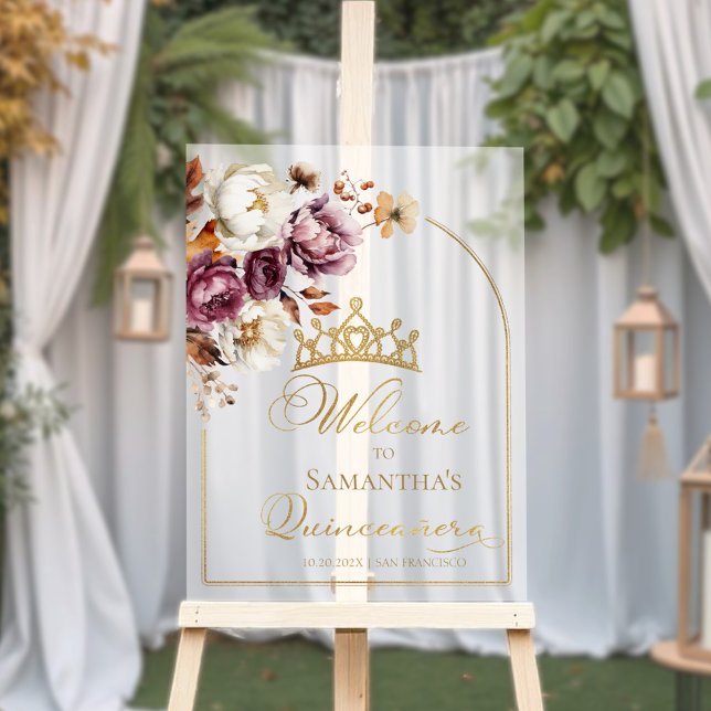 Acrylic Burgundy Fall Quinceanera Welcome Sign (Creator Uploaded)